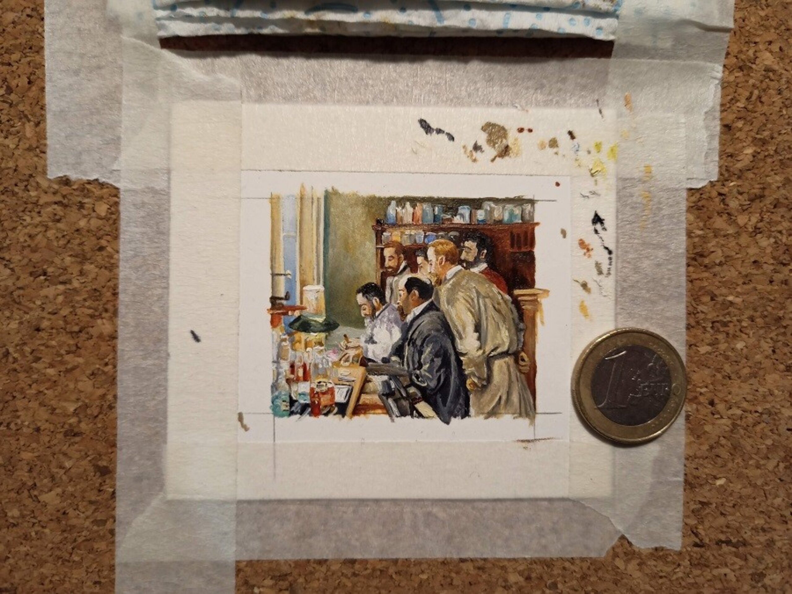 Pintura original al óleo pintada a mano 4cm x 5 cm. "Una investigación" Sorolla. - 6