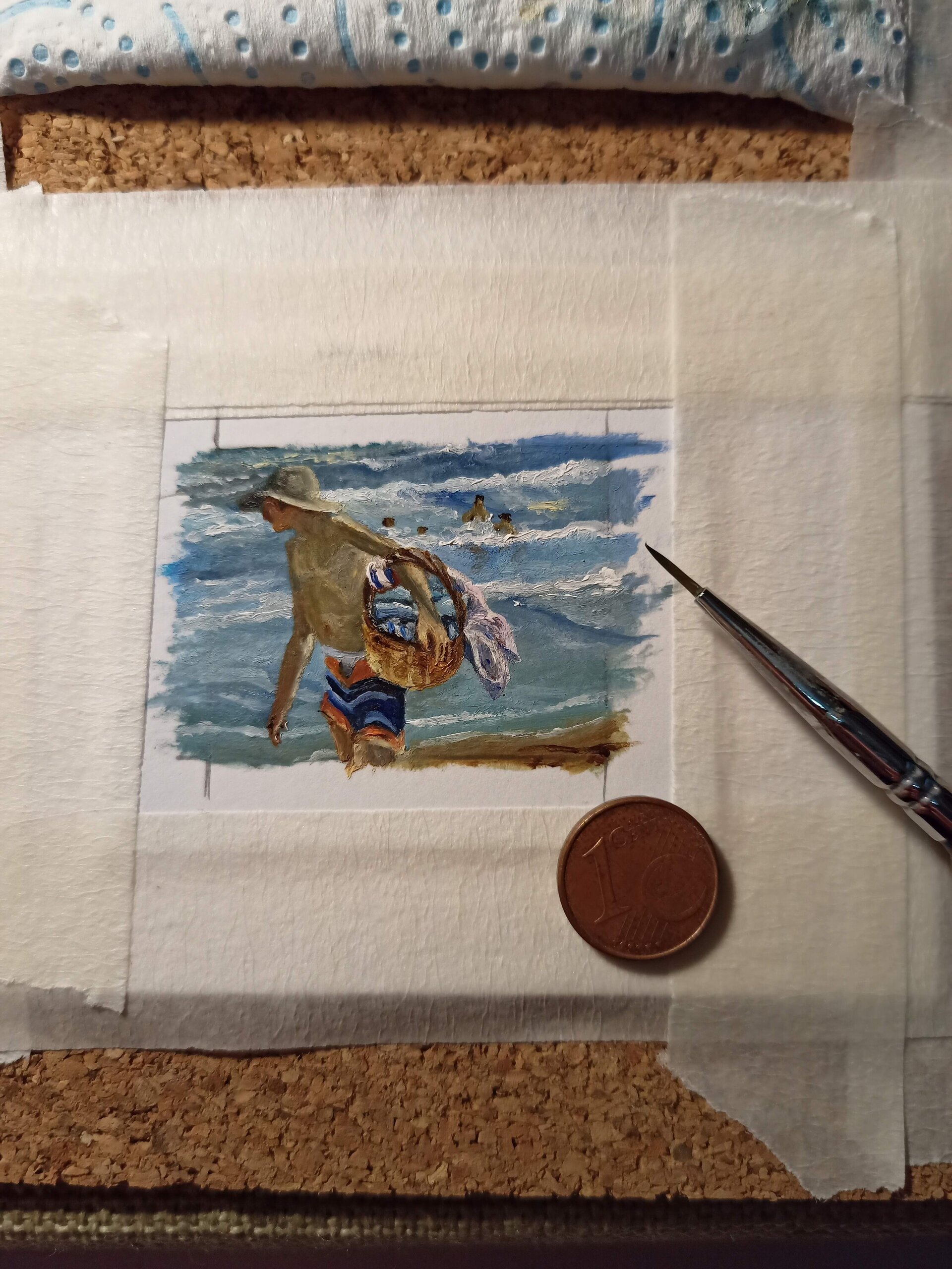 Pintura original al óleo pintada a mano 4cm x 3 cm. "El pescador" Sorolla. - 2