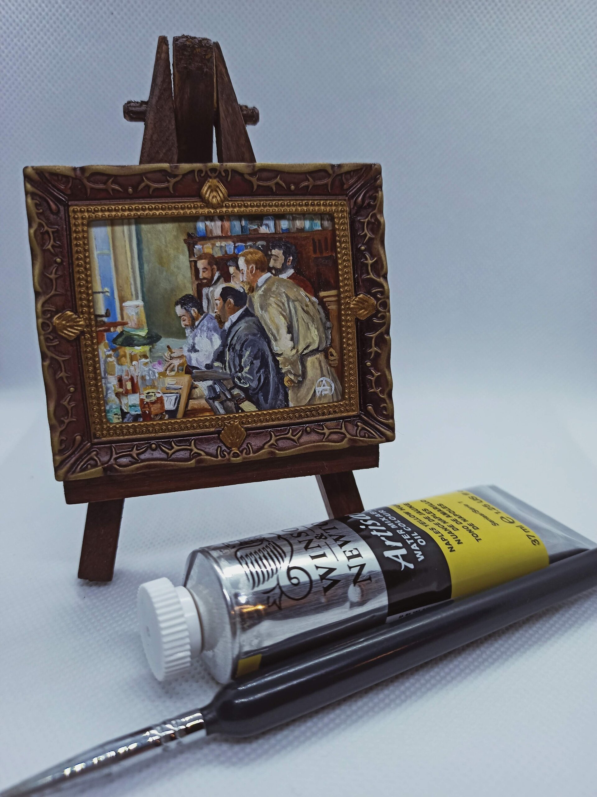 Pintura original al óleo pintada a mano 4cm x 5 cm. "Una investigación" Sorolla. - 3